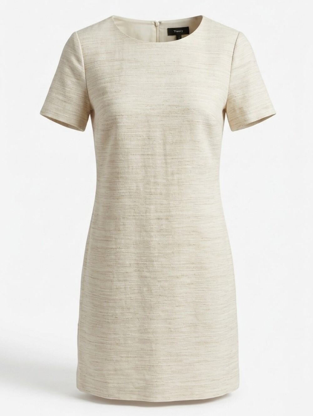 Theory Linen Blend Marled Panel Shift Dress Short Sleeve In Sharkskin Crunch L